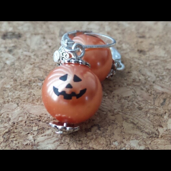Acrylic Pumpkin Face Lever Back Earrings - Picture 5 of 8